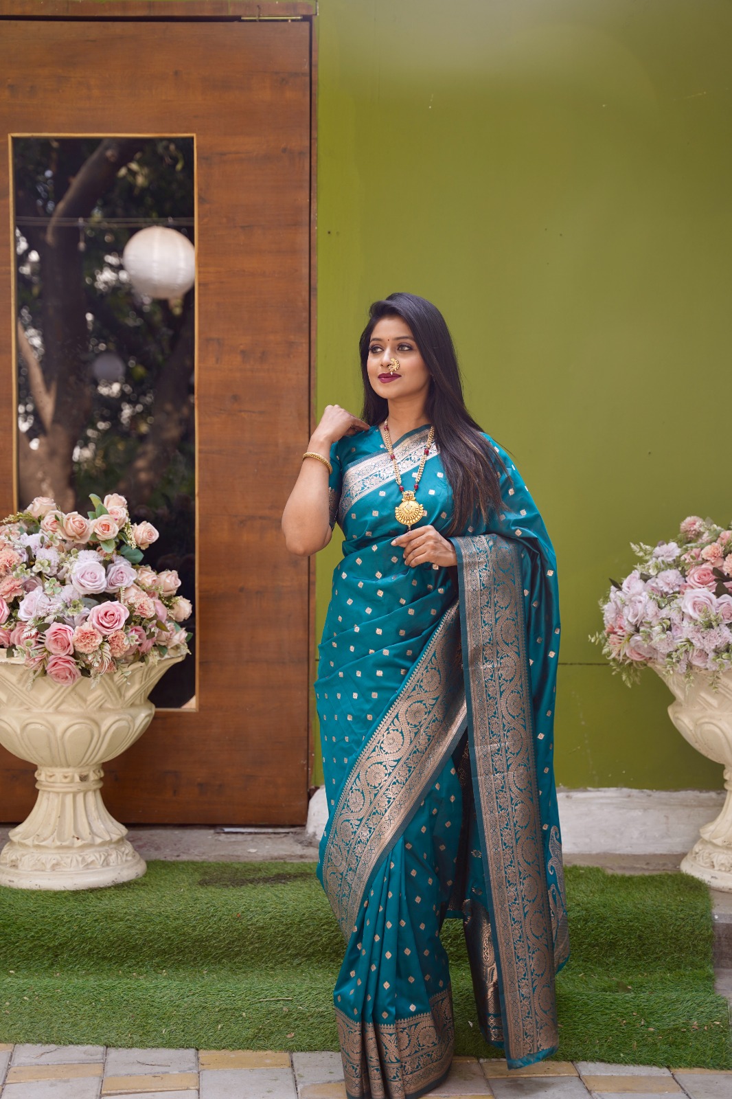 Soft And Pure Banarasi Silk Saree With Self Weaving Design & Rich Zari Weaving Pallu